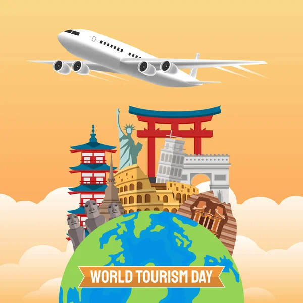 Ilustración Dibujada Mano Del Concepto Del Día Mundial Del Turismo — Archivo Imágenes Vectoriales