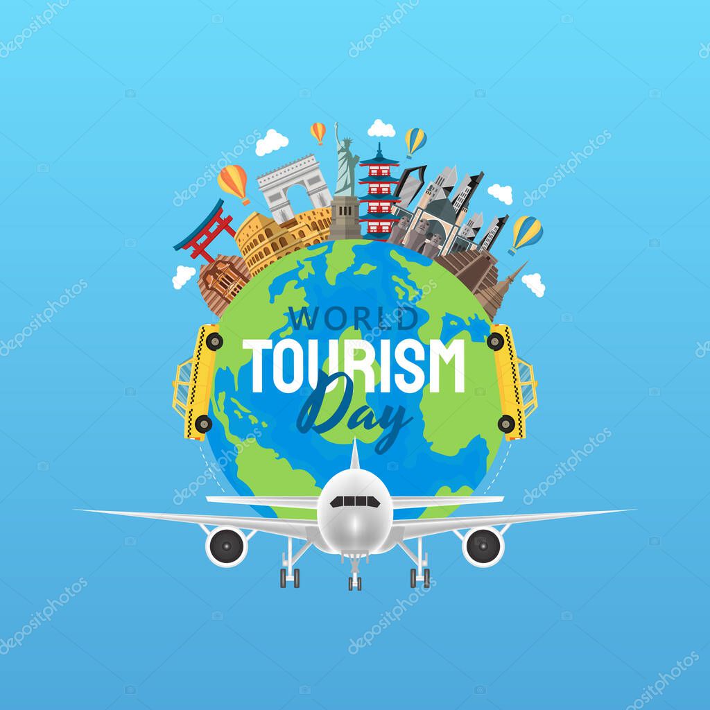 Hand drawn illustration of world tourism day concept. Vector Illustration