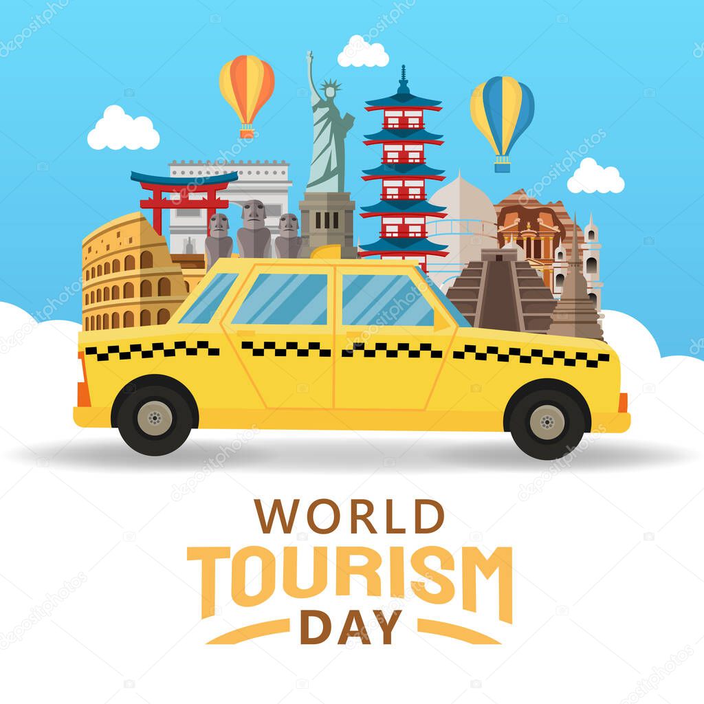 Hand drawn illustration of world tourism day concept. Vector Illustration