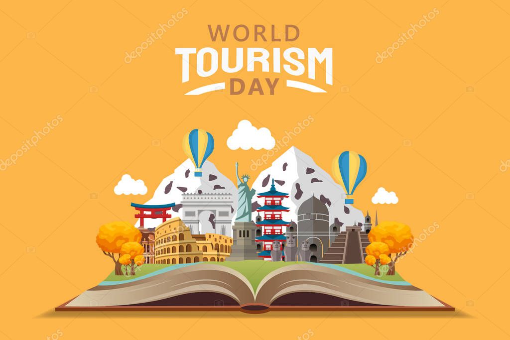 Hand drawn illustration of world tourism day concept. Vector Illustration