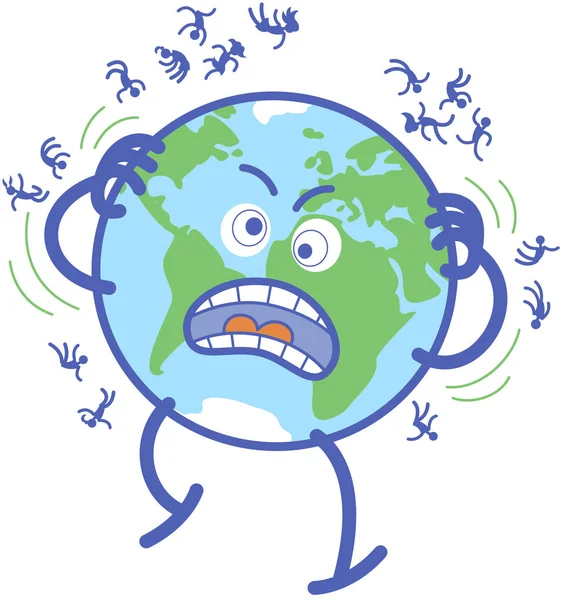 Planeta Terra Estilo Cartoon Minimalista Sentindo Desesperado Arranhar Expulsar Pessoas — Fotografia de Stock