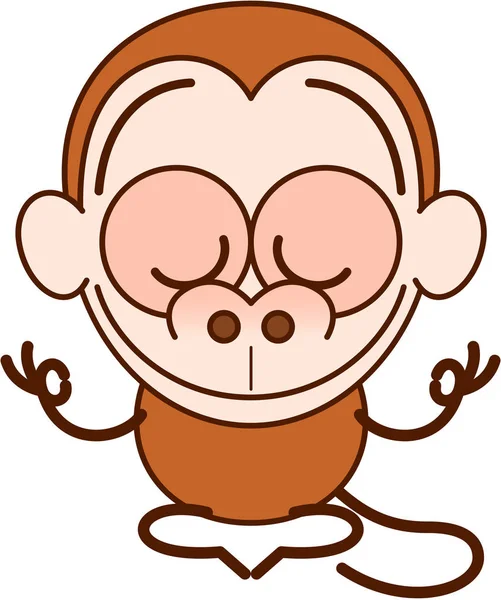 Pěkná Kreslená Opice Hnědou Srstí Dlouhým Ocasem Provádějící Klidnou Meditaci — Stock fotografie