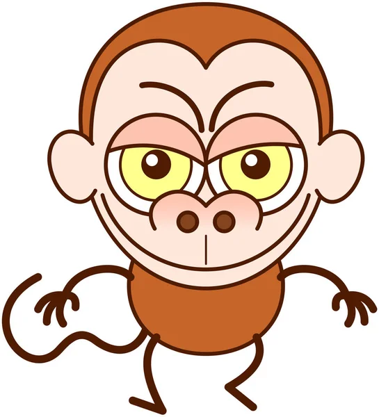 Roztomilá Hnědá Opice Minimalistickém Stylu Velkýma Kulatýma Ušima Vypoulenýma Očima — Stock fotografie