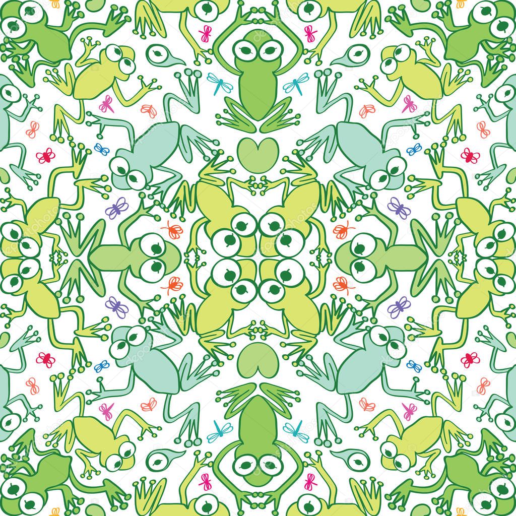Seamless pattern full of frogs in symmetrical positions