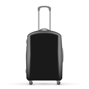 Siyah seyahat çantasının vektör çizimi. ön görünüm