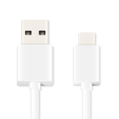 Mikro usb kablosu. Beyaz - vektör çizimi