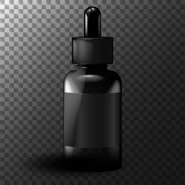 Gerçekçi siyah vape sıvı şişe modeli - şeffaf vektör illüstrasyonu