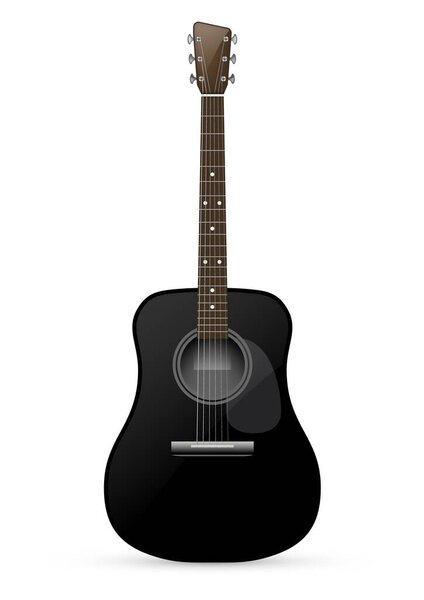 Black acoustic 6 strings guitar - vector illustration