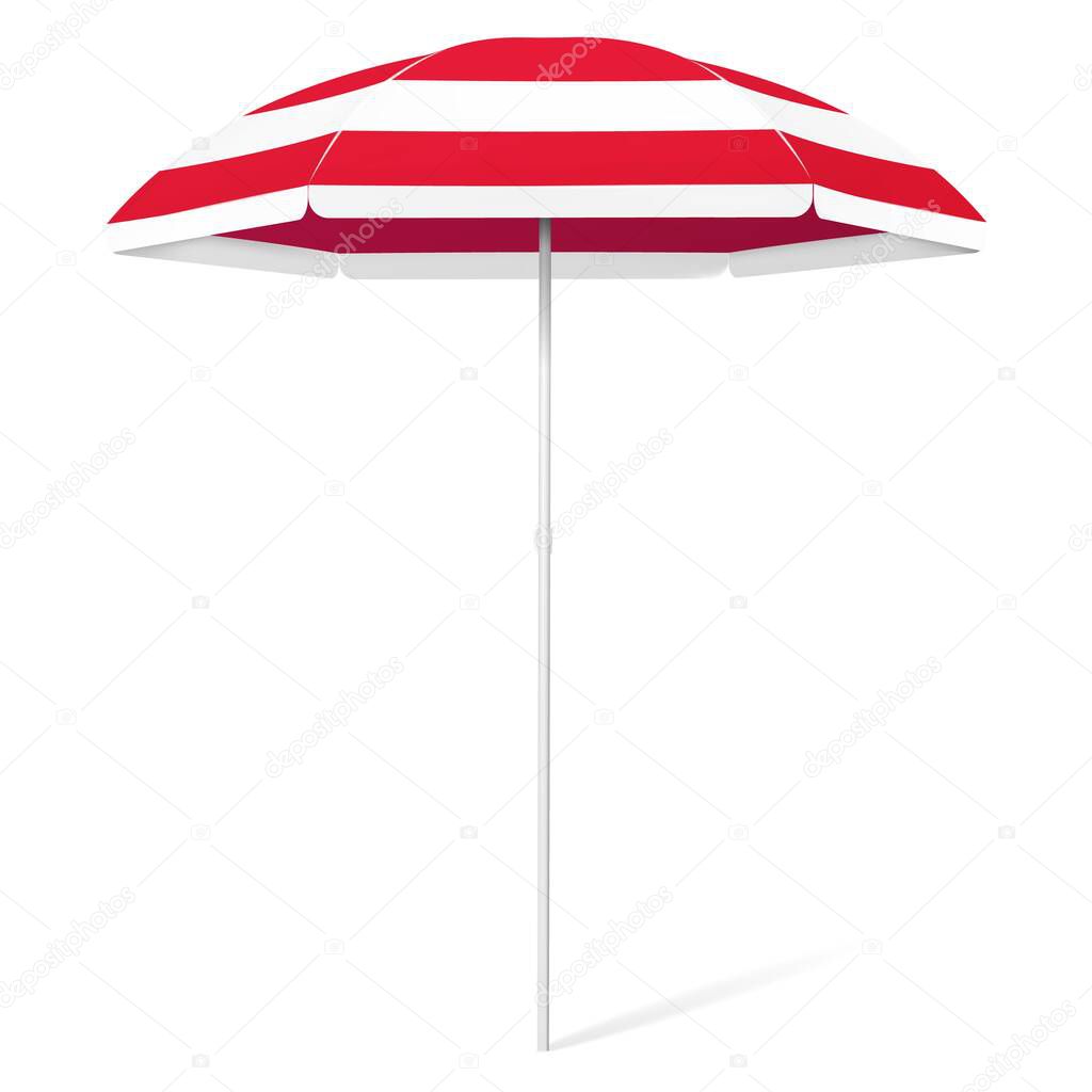 Vector open beach colorful umbrella - red and white stripes