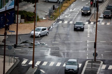 Danimarka 'da bir kavşakta trafik