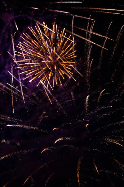 Menschen Beobachten Großes Feuerwerk Nachthimmel — Stockfoto