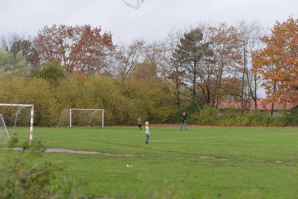 Enfants Jouant Dans Grand Parc Avec Leur Père — Photo