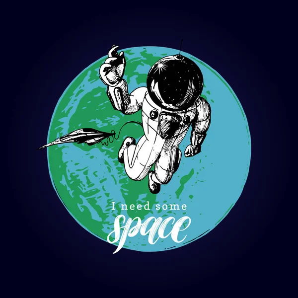 Flygande Astronaut Mot Jorden Världen — Stock vektor