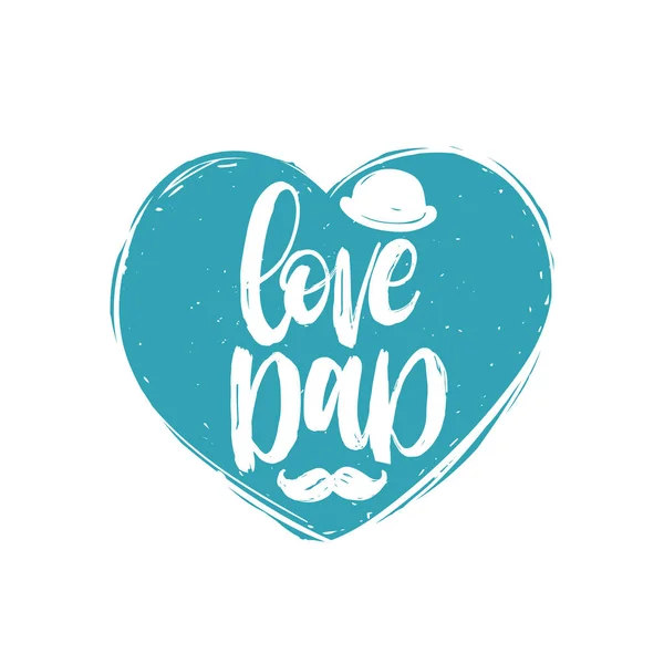 Love Dad Lettering Blue Heart Isolated White Background — Stock Vector