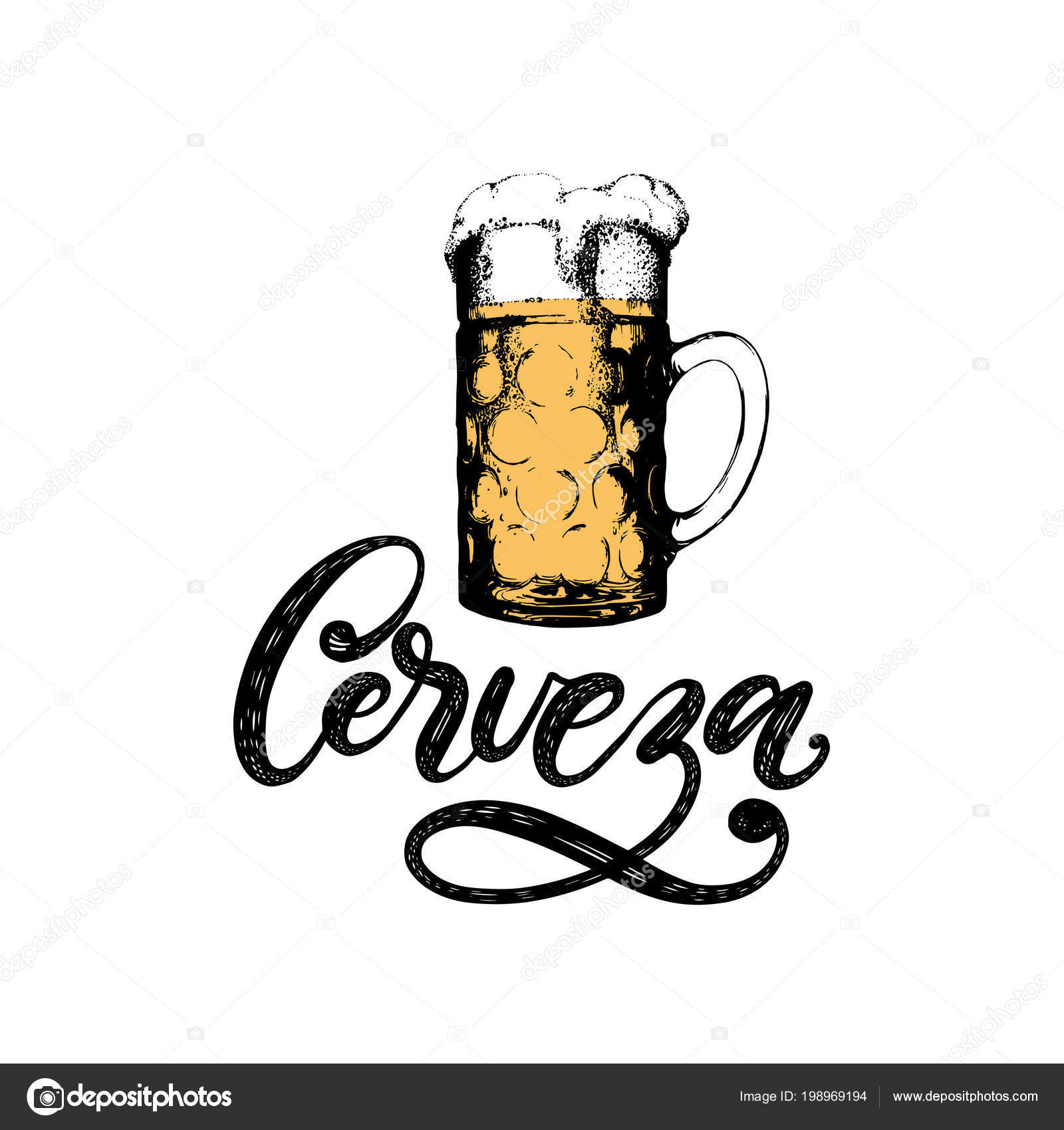 Cerveza Vector Hand Lettering Translation Spanish Word Beer Hand Drawn Stock Vector Image by