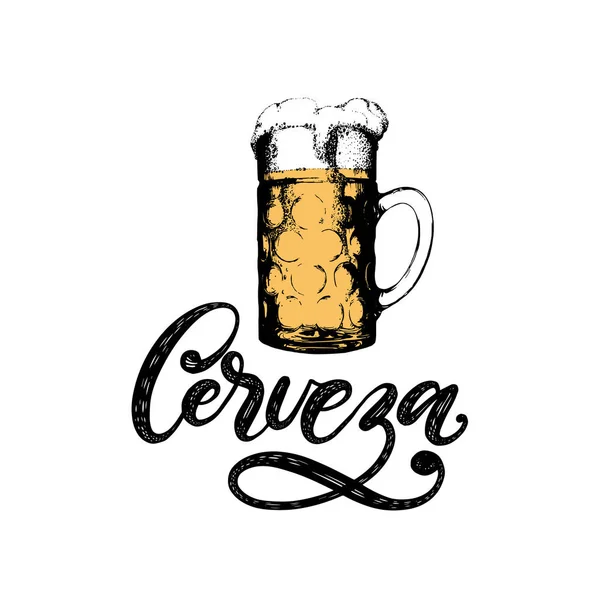 Cerveza Vector Hand Belettering Vertaling Uit Het Spaans Van Woord — Stockvector