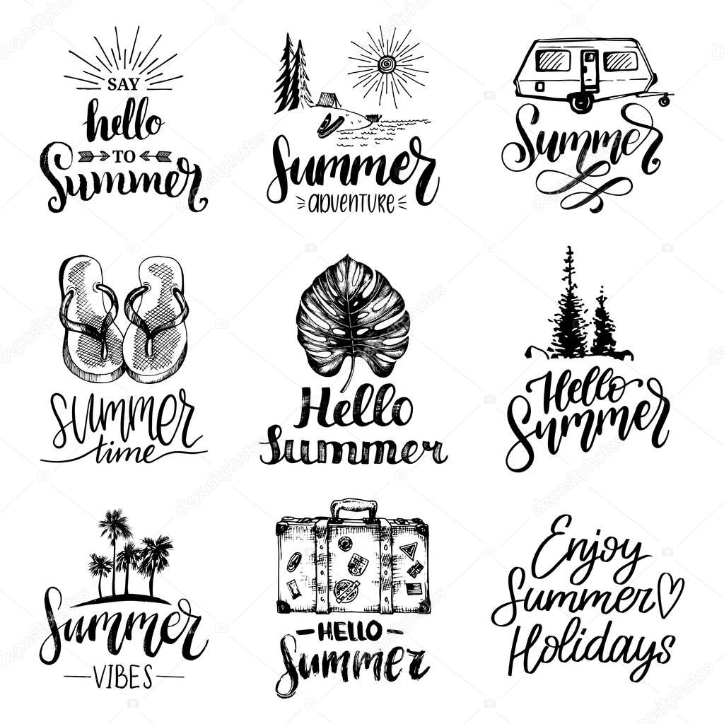 Vector set of hand lettering with motivational phrases. Calligraphy inspirational quotes collection.