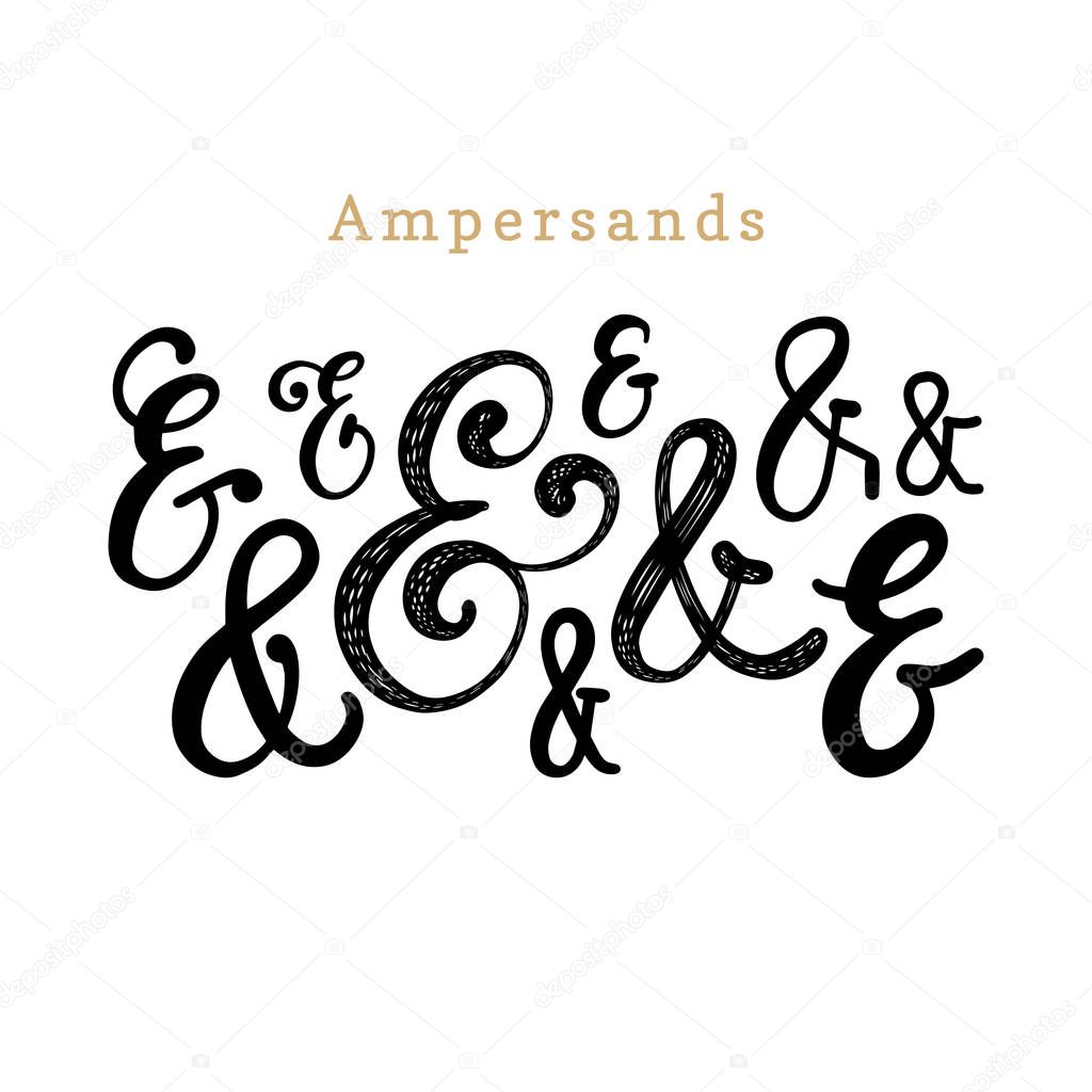 Vector set of handwritten ampersands. Calligraphic symbols collection on white background.
