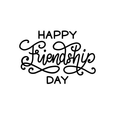 Mutlu dostluk günü, el yazı. Tebrik kartı, Festival afiş vb için vektör kaligrafi tasarımı.