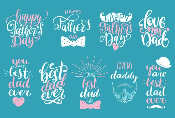 Father\'s Day Holiday calligraphy collection. Vector set of handwritten phrases and drawn symbols.