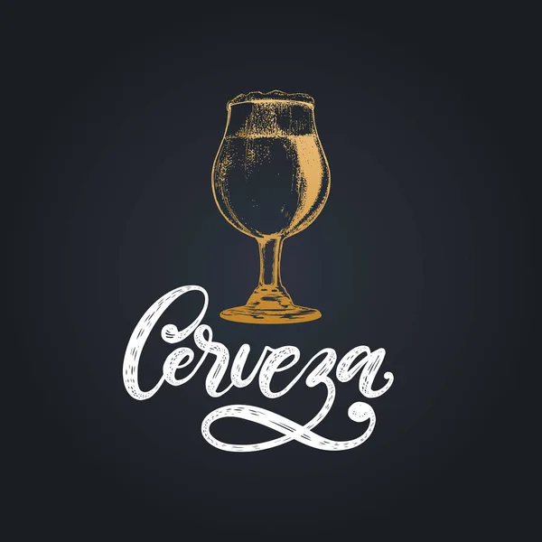 Cerveza Letras Vetoriais Tradução Espanhol Palavra Cerveja Ilustração Desenhada Mão —  Vetores de Stock