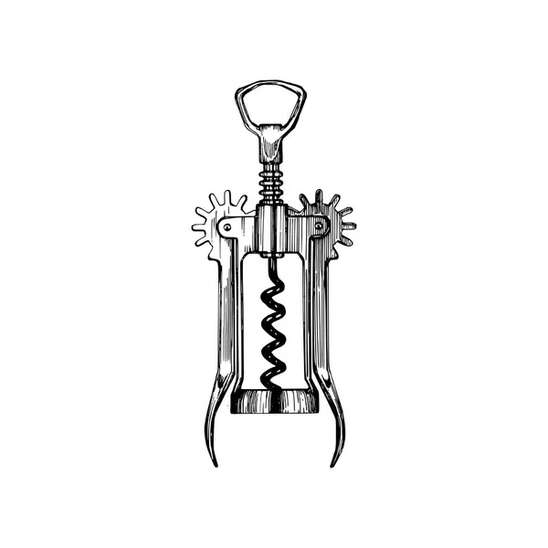 Corkscrew Getekende Illustratie Vector Keuken Gebruiksvoorwerp Element Voor Logo Etiket — Stockvector