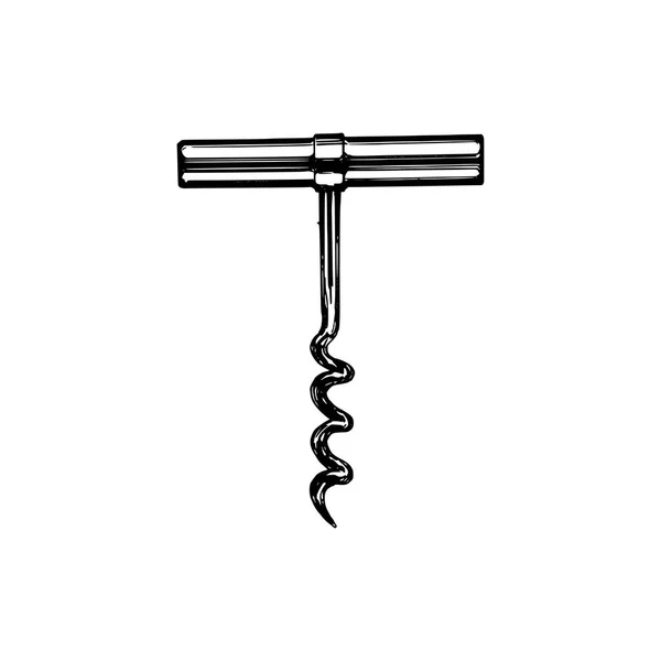 Corkscrew Getekende Illustratie Vector Keuken Gebruiksvoorwerp Element Voor Logo Etiket — Stockvector