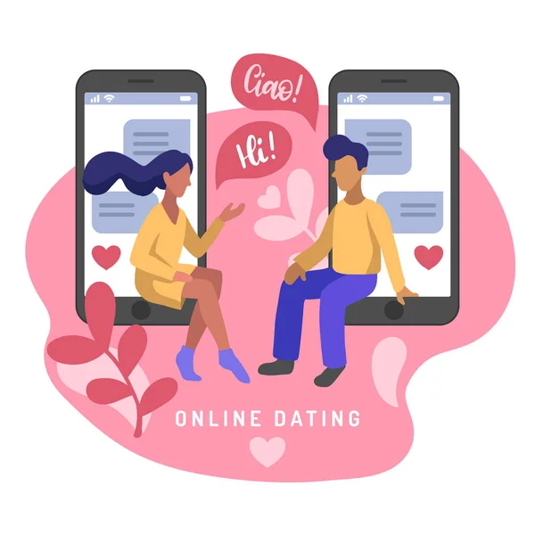 Online Dating Concept Lovely Couple — Stock Vector