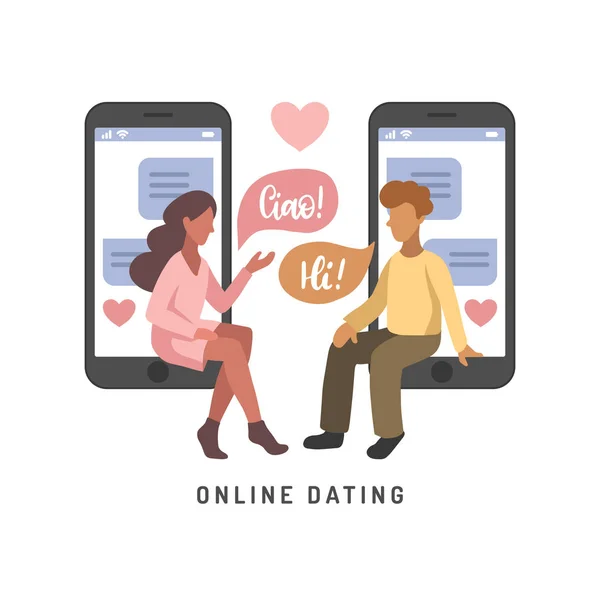 Online Dating Concept Lovely Couple — Stock Vector