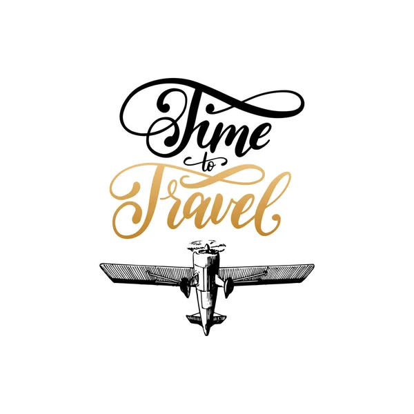 Travel Concept Lettering Airplane — Stock Vector