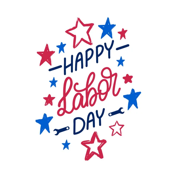 Labor Day, hand lettering on stars background. Vector illustration of USA holiday for greeting or invitation card, festive poster or banner.