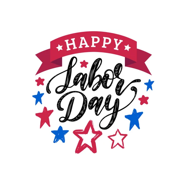 Labor Day Hand Lettering Stars Background Vector Illustration Usa Holiday — Stock Vector