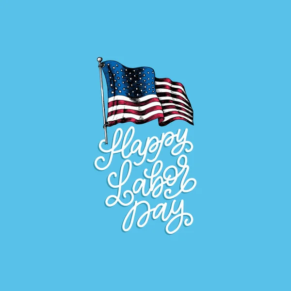 Dia Trabalhador Letras Vectoriais Ilustração Nacional Americana Férias Com Bandeira — Vetor de Stock