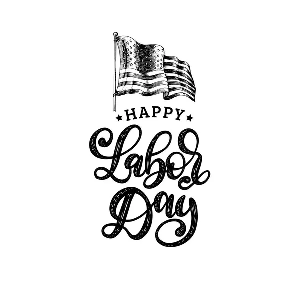 Bandeira Dos Eua Happy Labor Day Lettering Fundo Branco — Vetor de Stock
