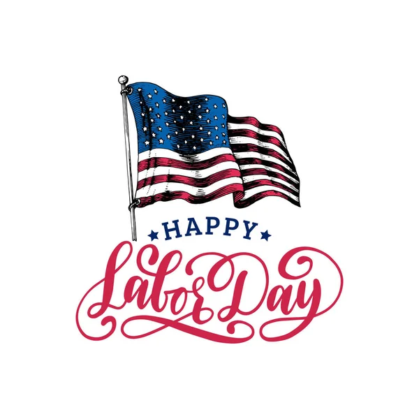 Bandeira Dos Eua Happy Labor Day Lettering Fundo Branco — Vetor de Stock