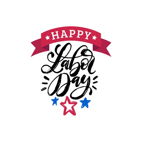 Usa Flag Happy Labor Day Lettering White Background — Stock Vector