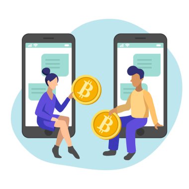 Bitcoin kavramı vektör çizim beyaz arka plan üzerinde