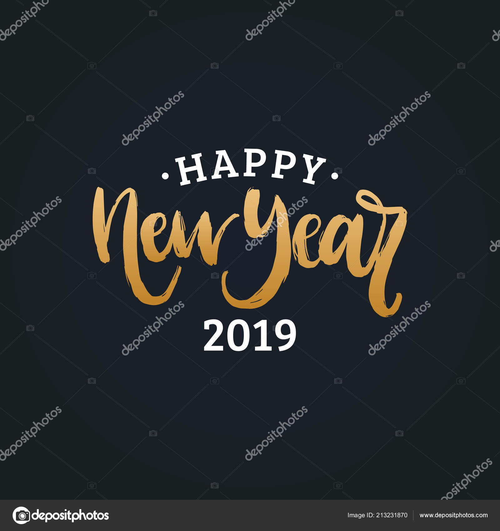 Happy New Year 2019 Lettering Black Yellow Colours Stock Vector
