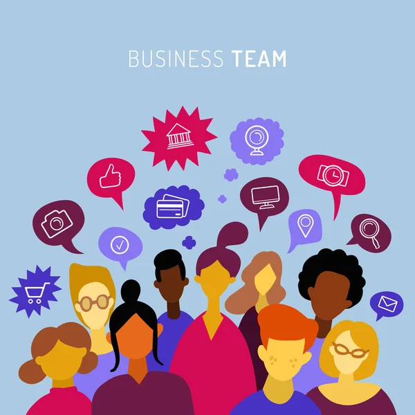 Poster Des Business Teams Mit Menschen Auf Blauem Hintergrund — Stockvektor