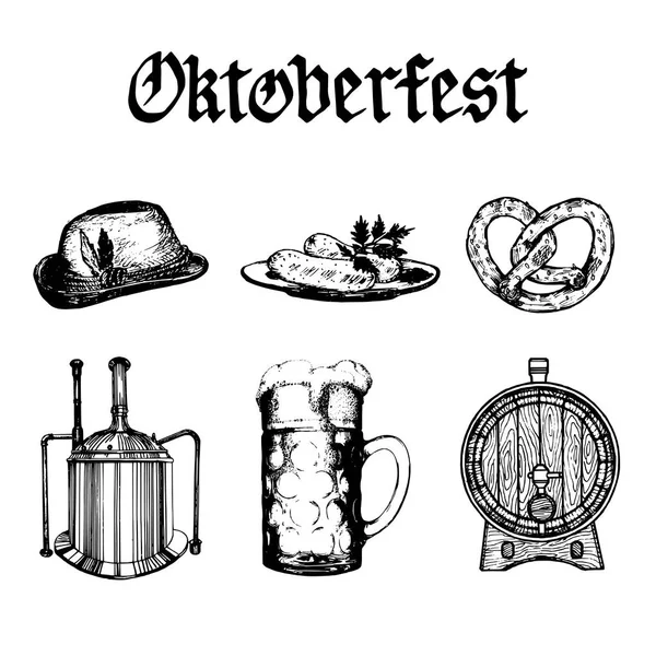 Letras Octoberfest Con Comida Tradicional Festiva — Vector de stock