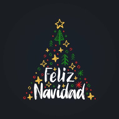 Feliz Navidad tebrik kartı köknar ağacı, vektör çizim ile