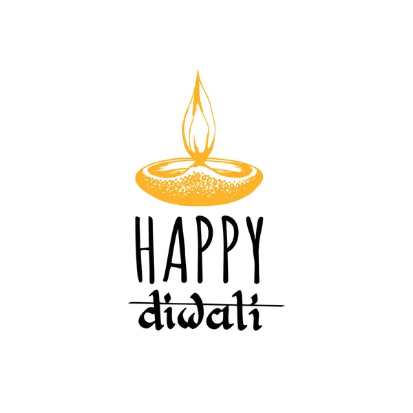 Happy Diwali Greeting Card Candle Lettering Vector Illustration — Stock Vector