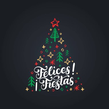 Noel ağacı, vektör çizim ile yuvalarına Fiesta tebrik kartı
