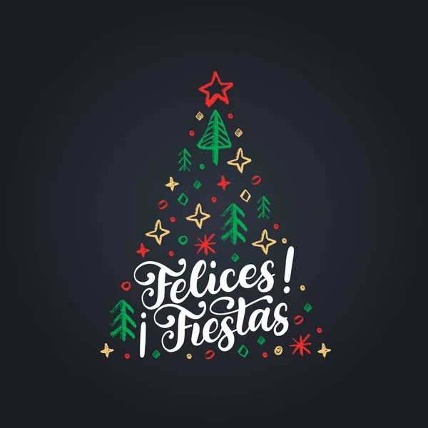 Felices Fiestas Tarjeta Felicitación Con Árbol Navidad Vector Ilustración — Vector de stock