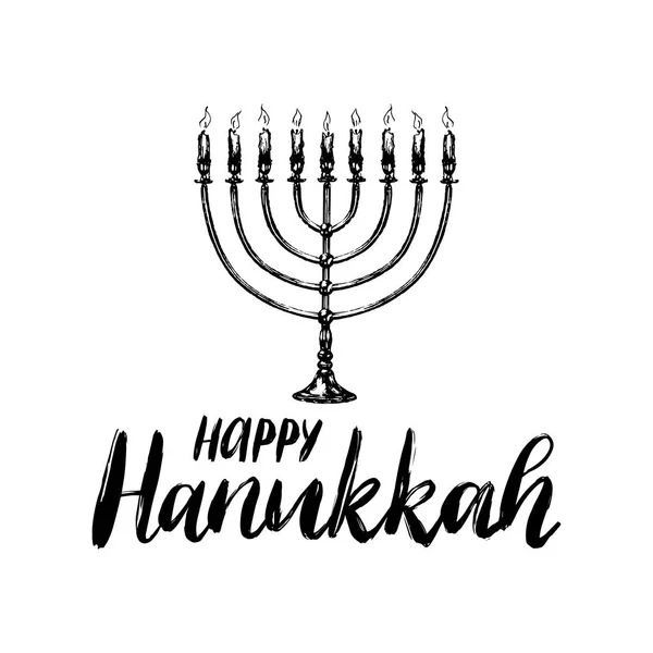 Happy Hanukkah Hand Lettering Festlig Affisch Mall För Gratulationskort Med — Stock vektor