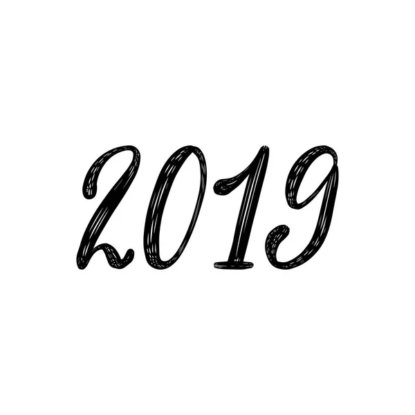 2019 Hand Lettering Vector New Year Illustration Calligraphy Design White — Stock Vector