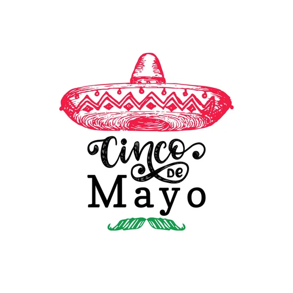 Cinco De Mayo, scritta a mano. Traduzione dallo spagnolo 5 maggio. Calligrafia vettoriale con illustrazione di sombrero . — Vettoriale Stock