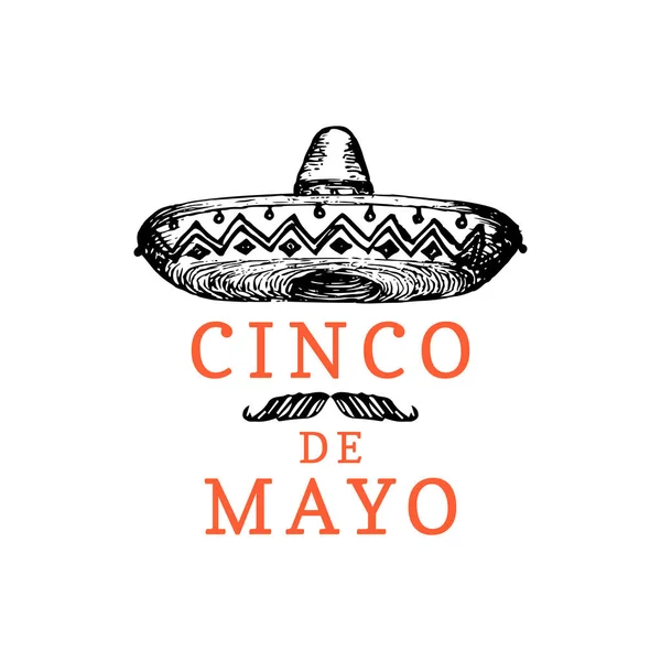 Cinco De Mayo, hand lettering. Translation from Spanish 5 May. Vector calligraphy with illustration of sombrero. — Stock Vector