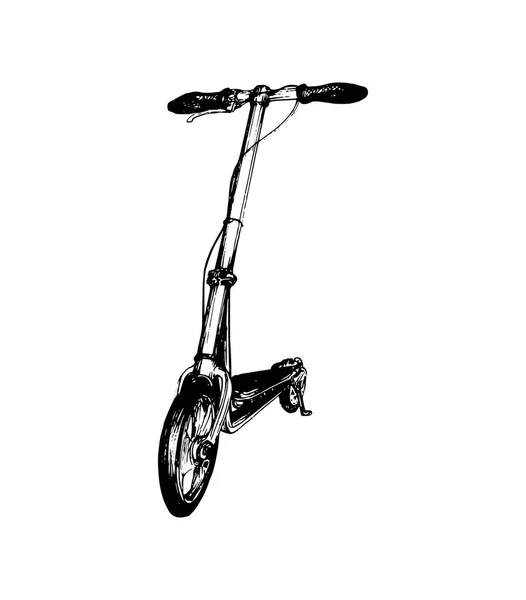 Vector illustration of push scooter. Hand drawn sketch of foot-driven transport on a white background. — Stock Vector