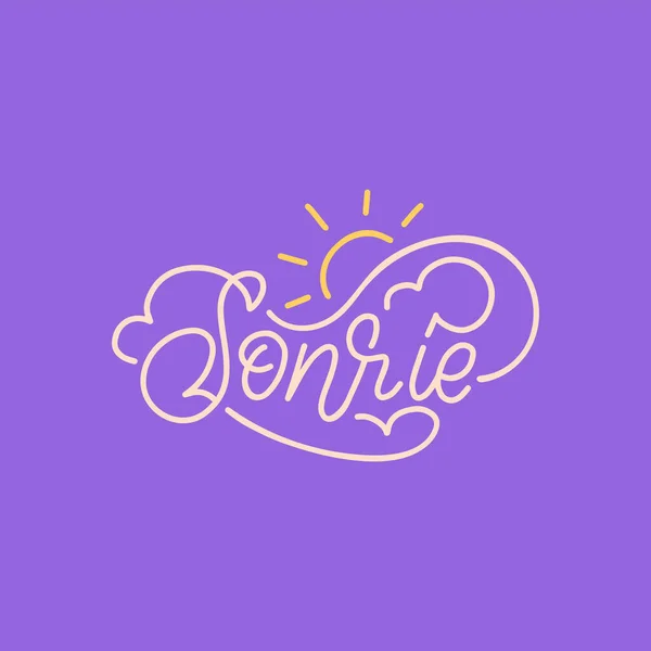 Sonrie hand lettering, spanish translation of Smile phrase. Monoline calligraphy in vector. — Wektor stockowy